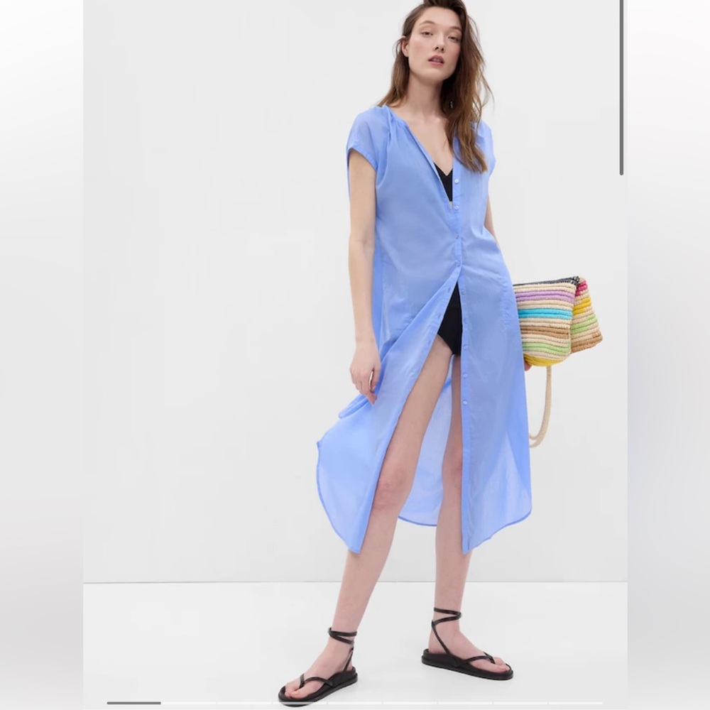 GAP NWT Button Down Voile Dolman Shirtdress‎ - Shirting Blue